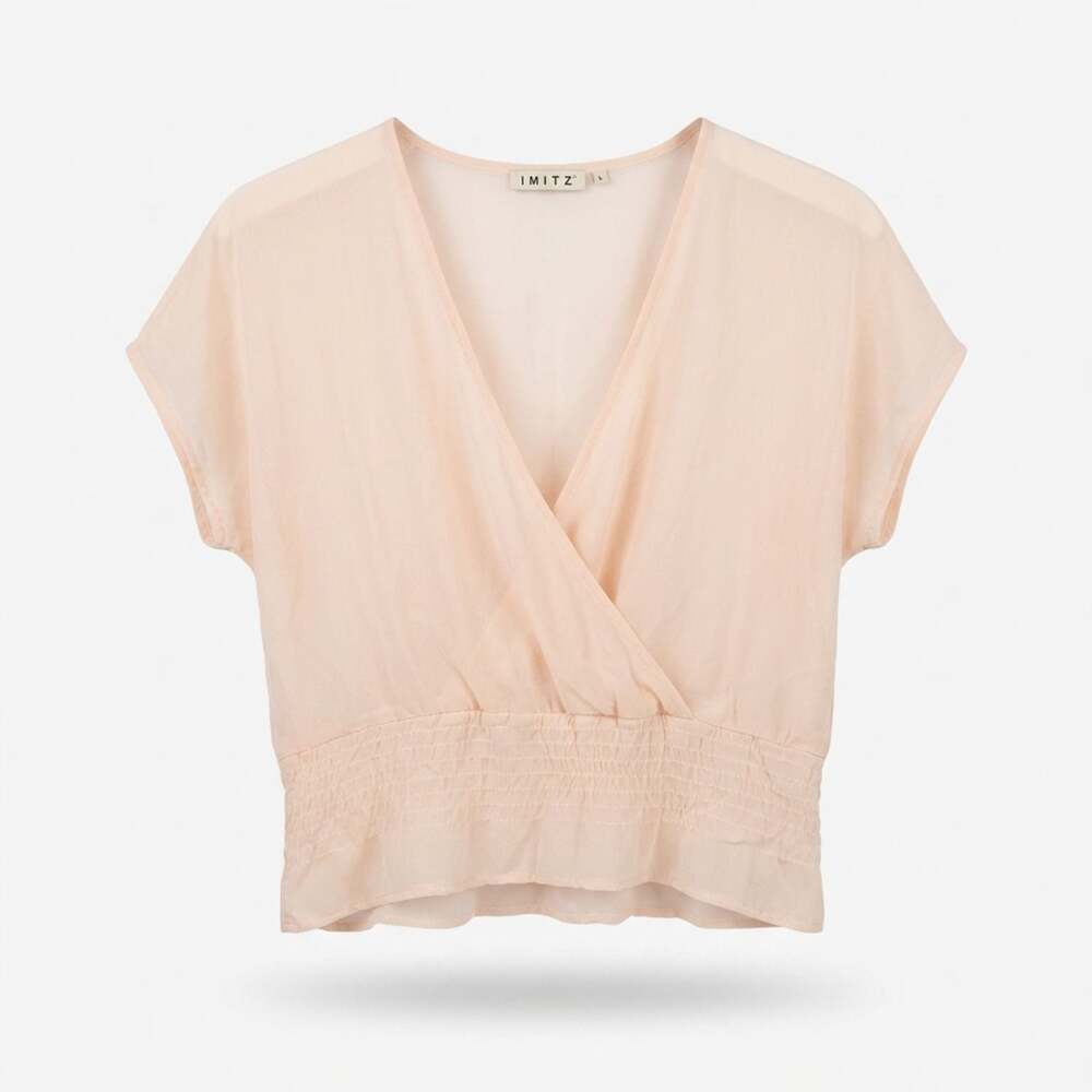 Imitz Size L Blush Pink V-Neck Wrap Blouse